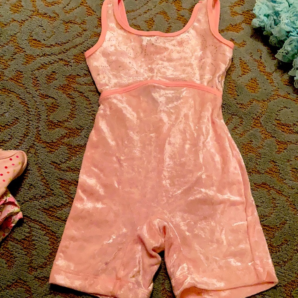 Pink velvet gymnastics one piece shorts